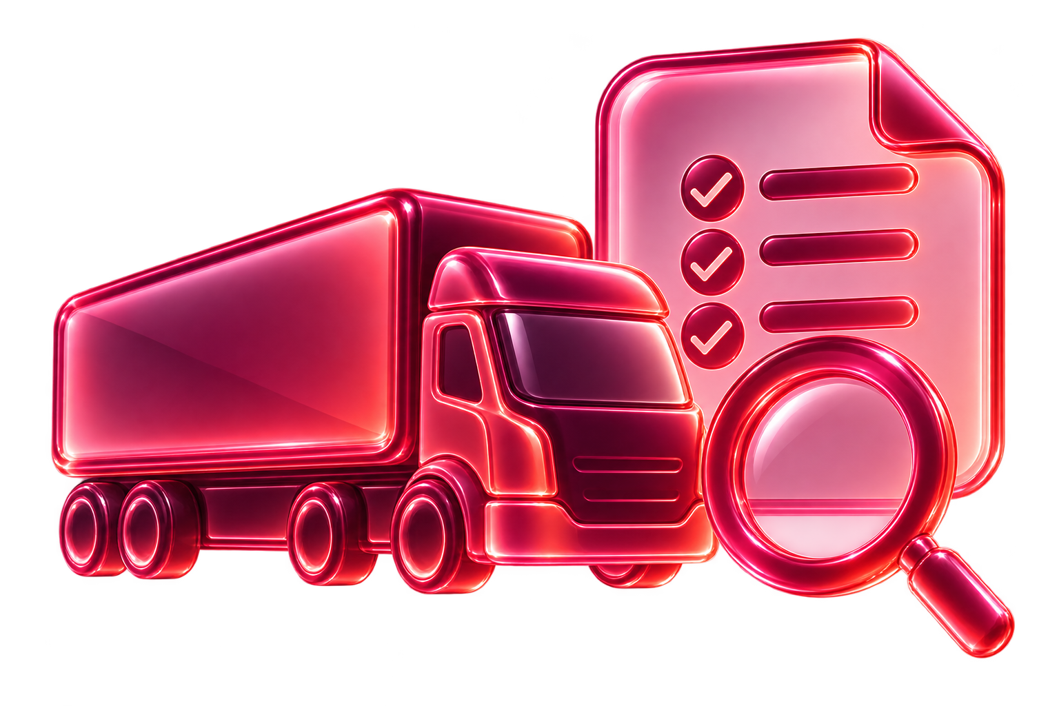 3D illustration of the Palen transport analysis agent, combining a truck, a safety data sheet and a route